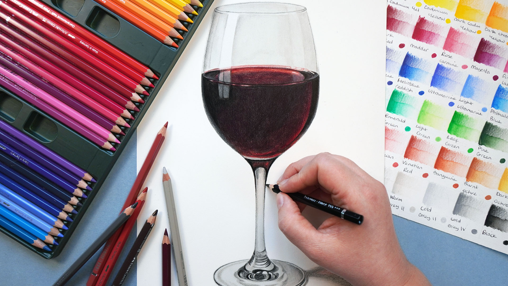 Wine Glass with Watercolour Pencil